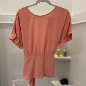 Pink Cuffed Sleeve Tie Front Blouse